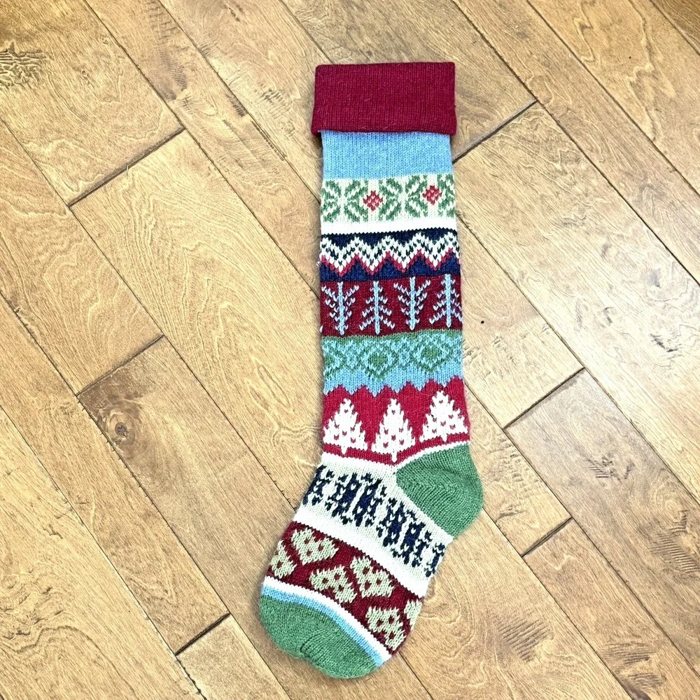 Fair Isle Wool‎ Christmas Stocking XL Scandinavian Folk Knit 28in Cottage Core